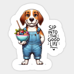 "Dip into the Good Life" - Beagle and Fruit Bowl Sticker